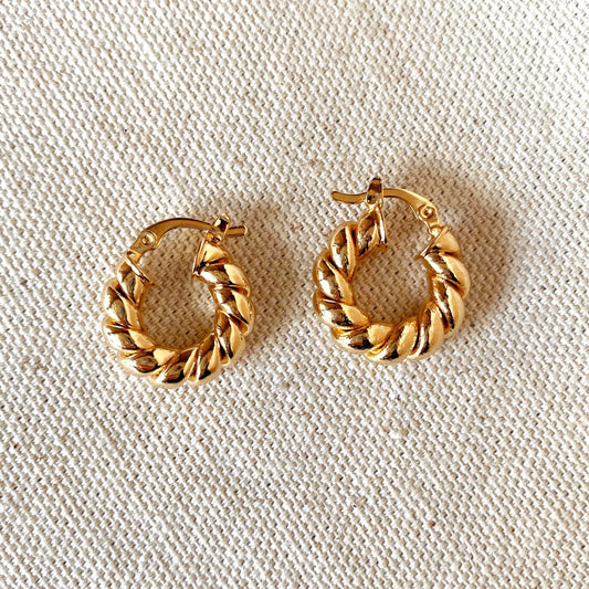 18k Gold Filled Twisted Tube Hoop Earrings - The Croissant Hoops