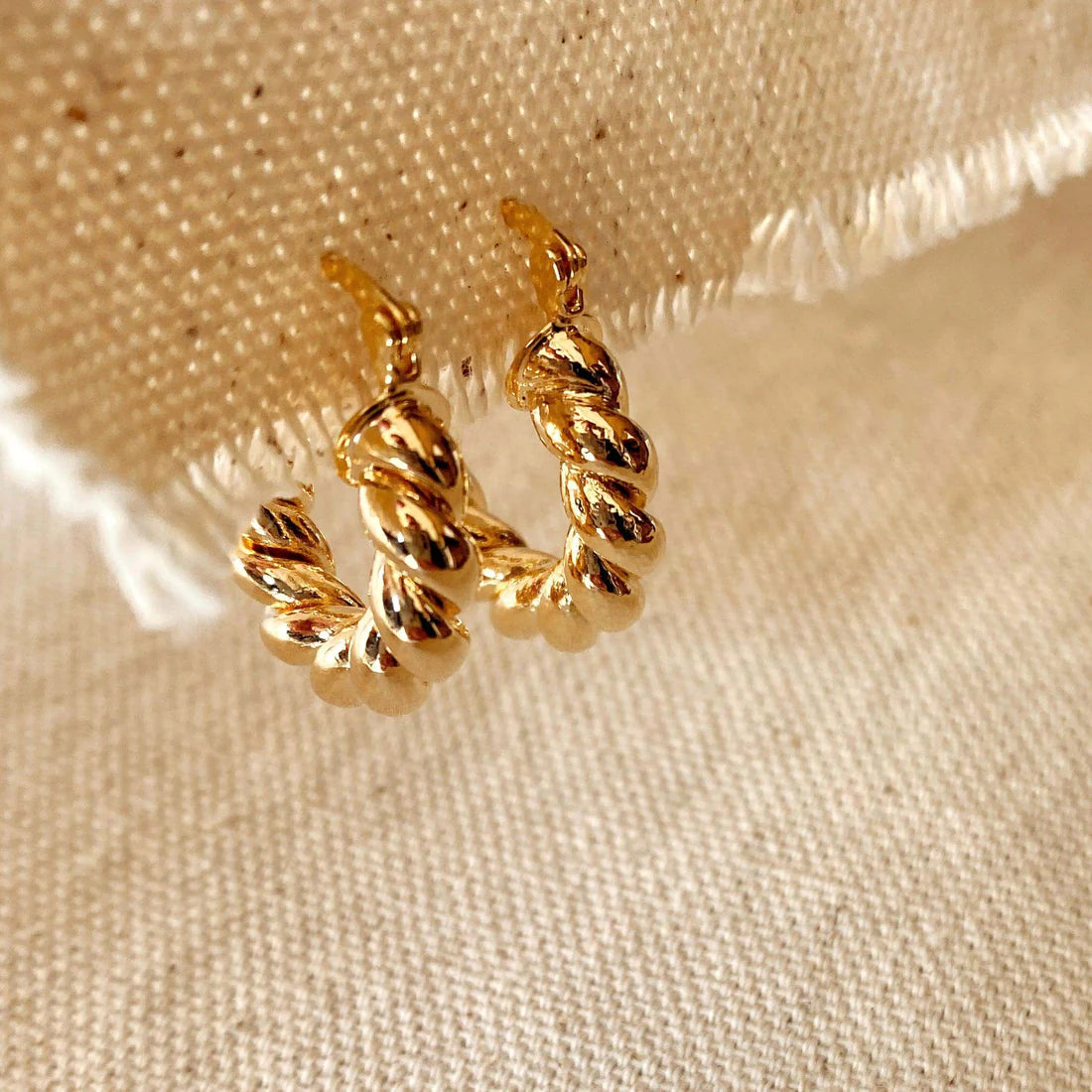 18k Gold Filled Twisted Tube Hoop Earrings - The Croissant Hoops