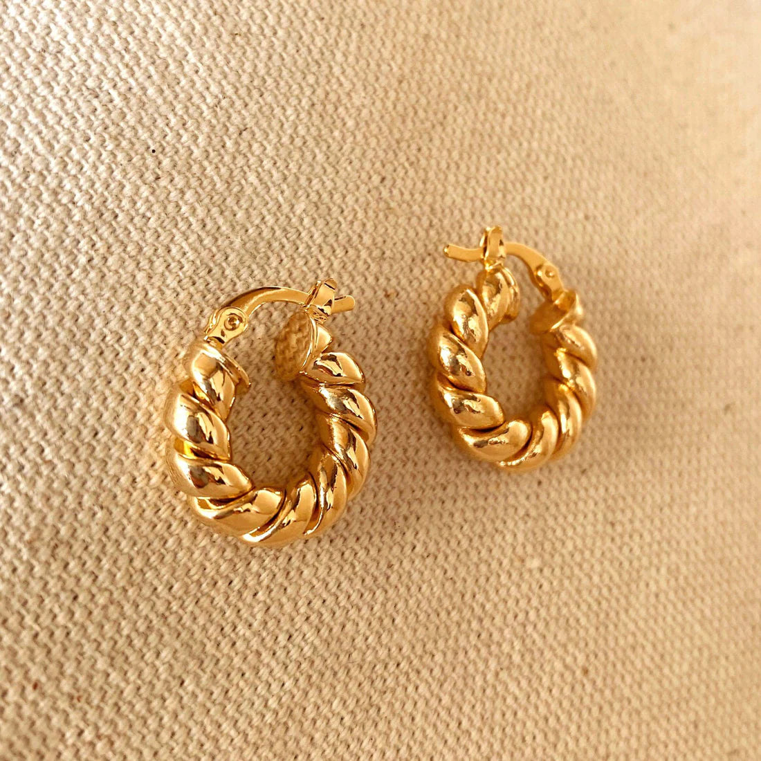 18k Gold Filled Twisted Tube Hoop Earrings - The Croissant Hoops