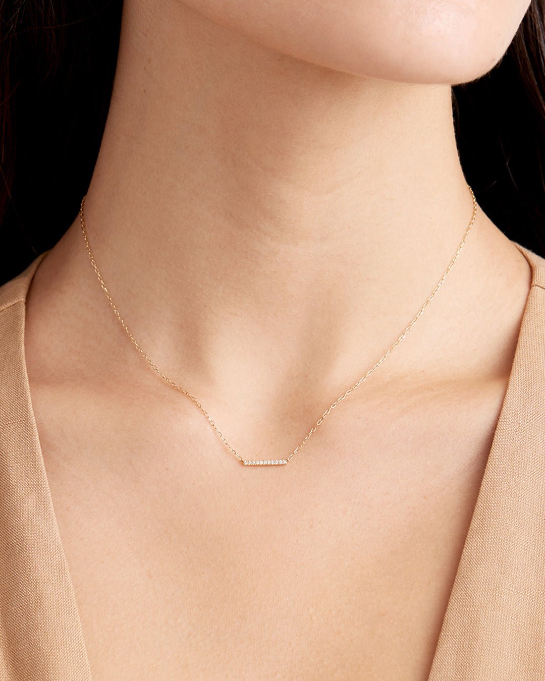 14k Solid Gold Minimalist Bar Necklace