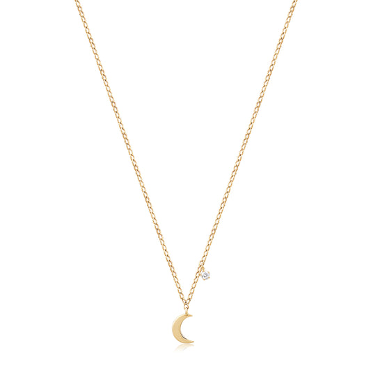 14k Solid Gold Dainty Moon Necklace