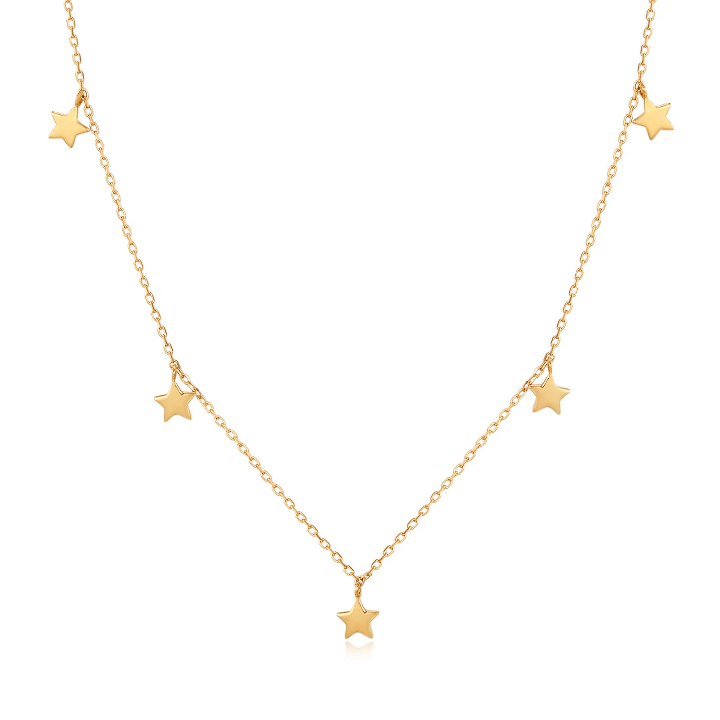 14k Solid Gold Five Star Stackable Necklace