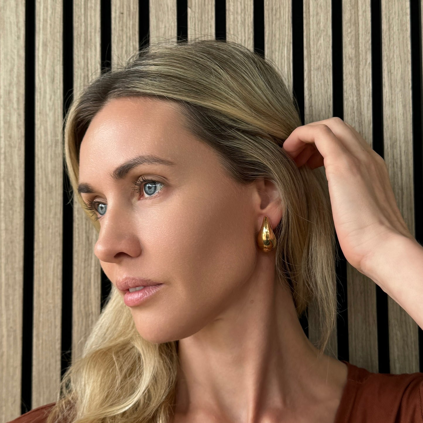 18k Gold Filled Water Drop Dome Earrings